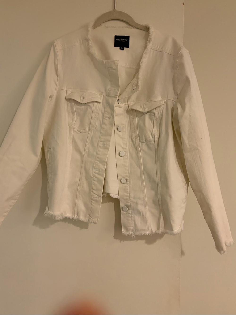 Liverpool White Frayed Hem Denim Jacket